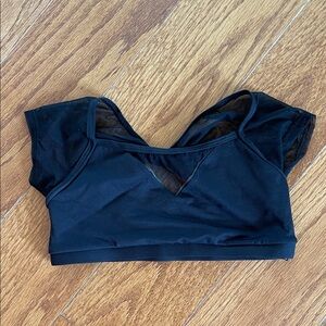 Girls Black Mesh Short Sleeve Dancewear Top size 12-14